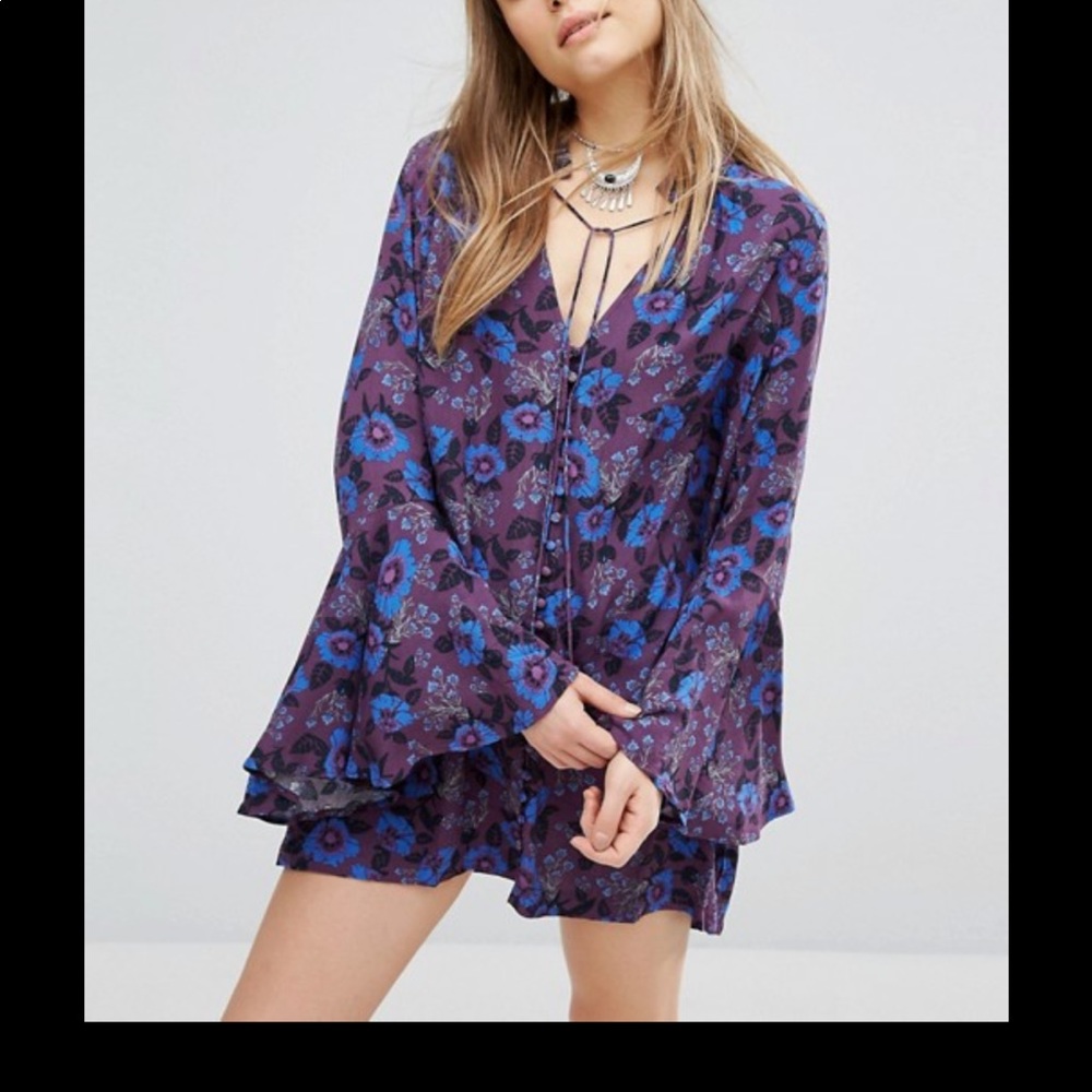Free People Floral Bell Sleeve Blouse